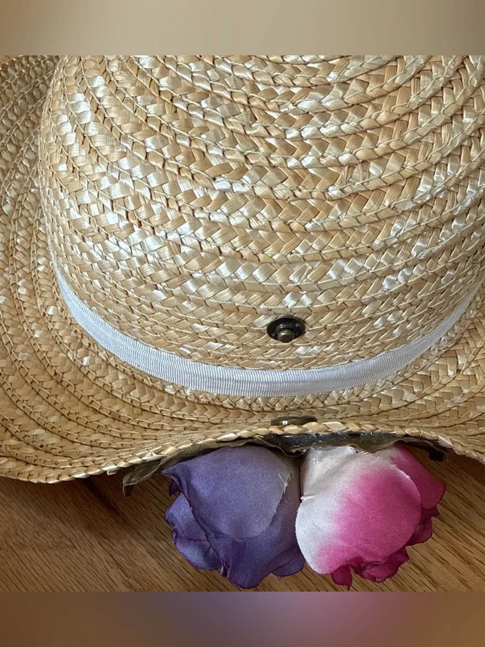 90s kids toddler size straw hat with flowers and bow